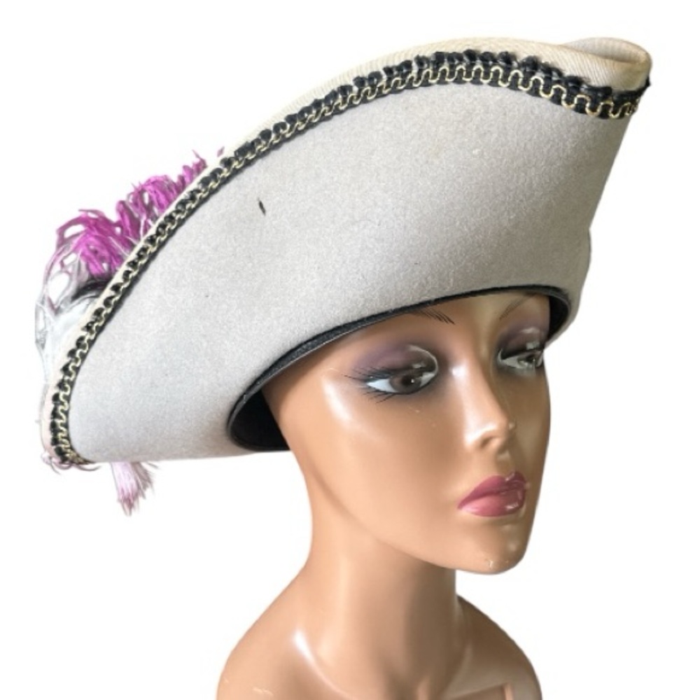Vintage Wool Tricorne Hat | Feather Plume | Statement Costume | Large